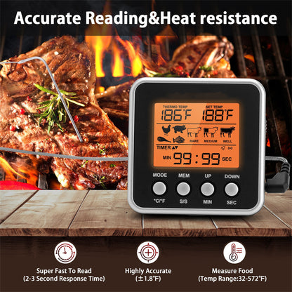 BBQ Thermometer Timer Grilled Meat Kitchen Probe